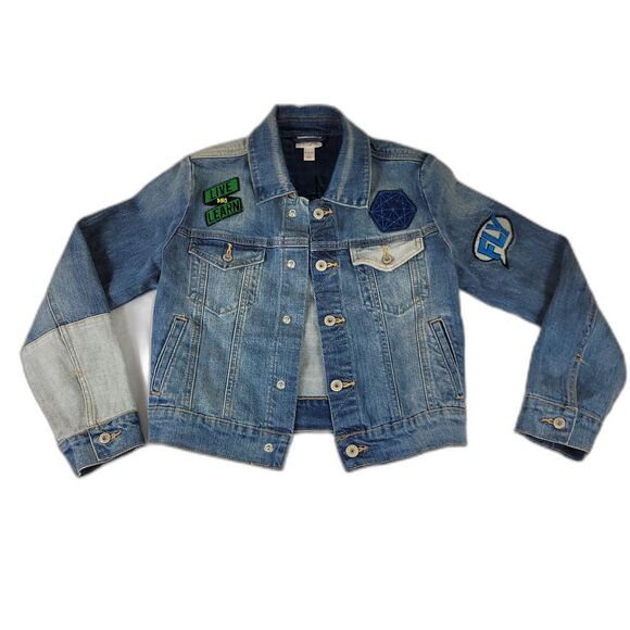 Cat & Jack Boy's "Be A Hero"  Blue Denim Patch Jacket Size Medium 8/10 - Picture 1 of 11